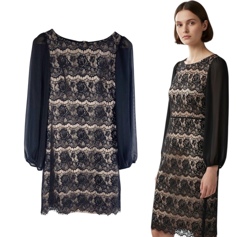 Eliza J Lace Dress Long Sleeves Lined Back Zip Size 4